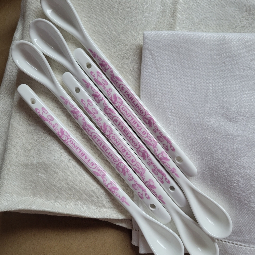 Hotel Starlino Logo Ceramic Spoons (6) ~ Bar Cart ~ Coffee Bar ~ Dessert Spoon
